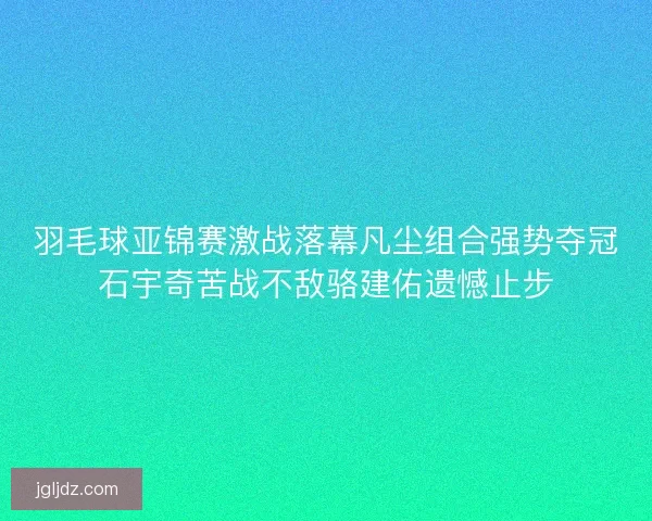 羽毛球亚锦赛激战落幕凡尘组合强势夺冠石宇奇苦战不敌骆建佑遗憾止步
